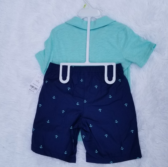 Carter's Size 2-Piece Jersey Polo and Short Set in Mint Blue w/ Anchors - Picture 3 of 5